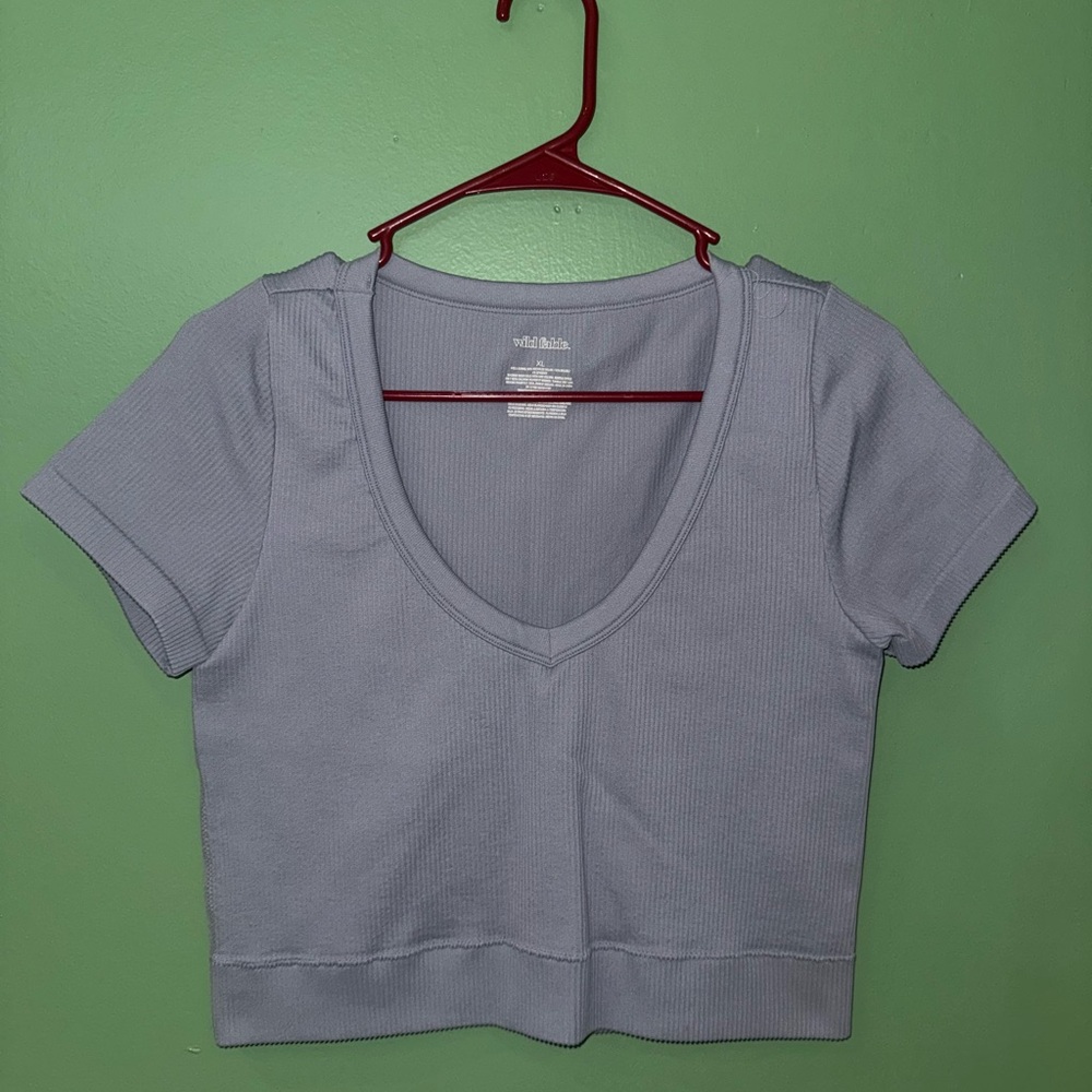 wild fable Light Lavender Ribbed V-Neck Crop Top